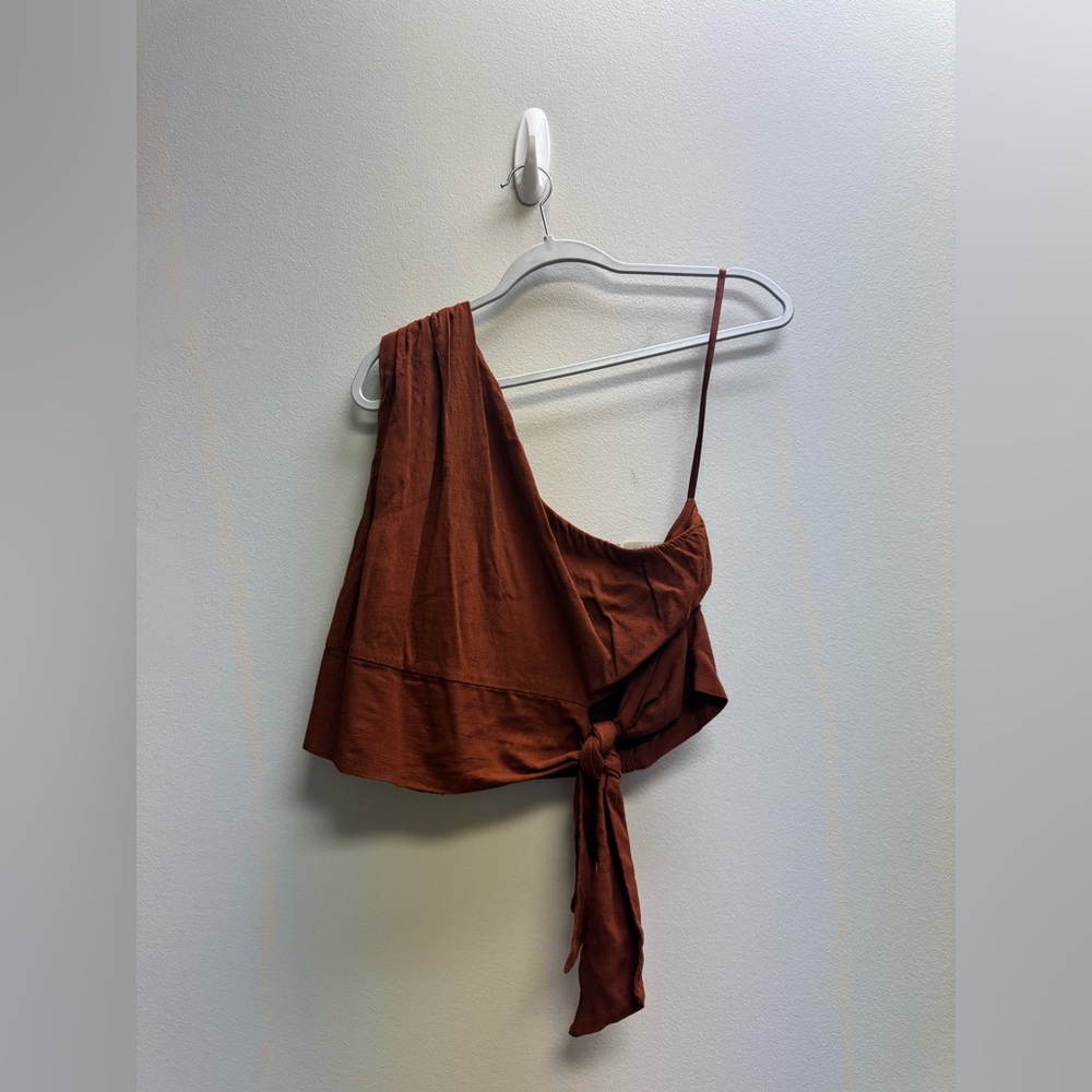 Free People Brown One-Shoulder Crop Top